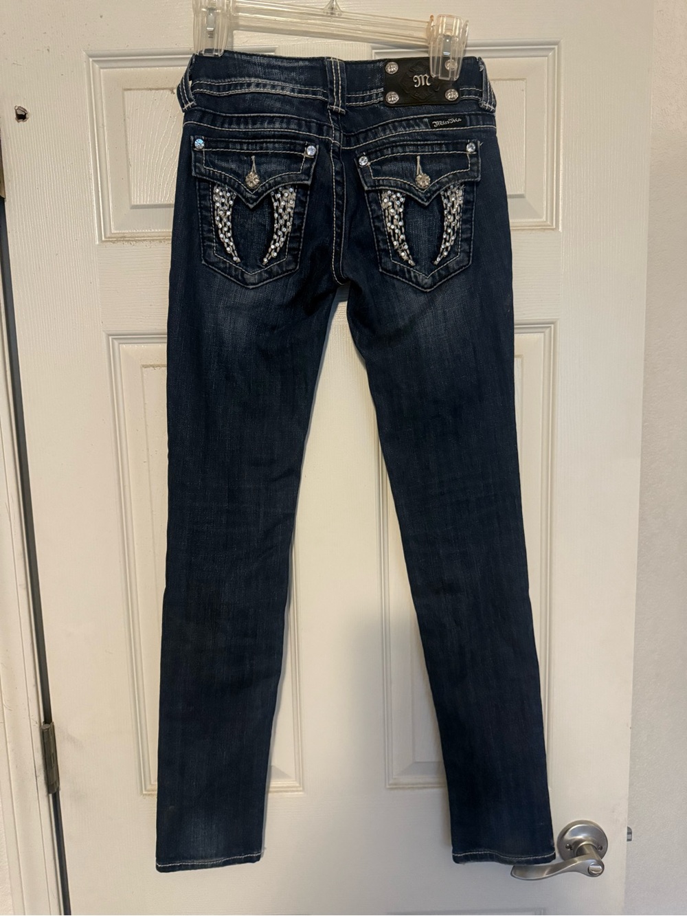 Miss Me Dark Blue Skinny Jeans with Embellished Back Pockets